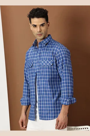 Invictus Men Original Cutaway Collar Windowpane Checks Checked Cotton Casual Shirt