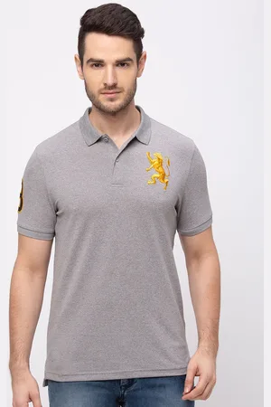 Giordano Men Grey Melange Solid Polo Collar T-shirt