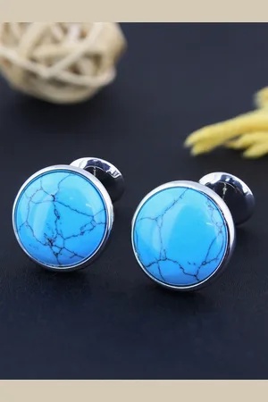 PELUCHE Silver-Toned & Blue v Cufflink