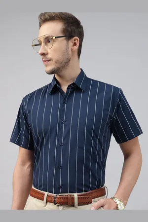 HANCOCK Men Slim Fit Opaque Striped Pure Cotton Formal Shirt