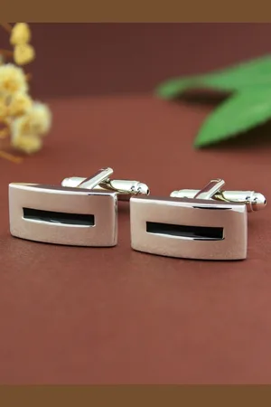 PELUCHE Men Silver-Toned & Black Cufflink