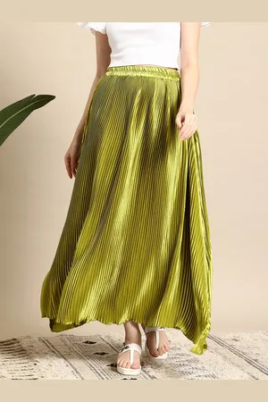 Mast & Harbour Accordion Pleated Satin Flared Maxi Skirt