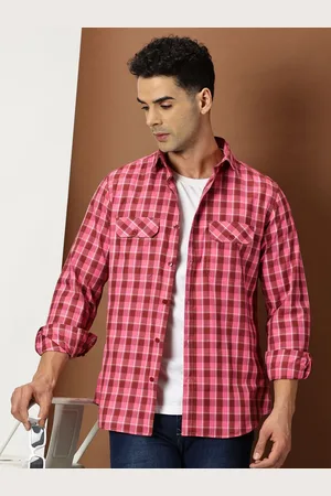 Invictus Men Original Cutaway Collar Tartan Checks Checked Cotton Slim Fit Casual Shirt