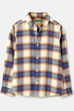Benetton Boys Spread Collar Tartan Checked Cotton Casual Shirt