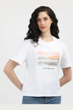 Calvin Klein Women Graphic Printed Round Neck Cotton Relaxed Fit T-Shirt
