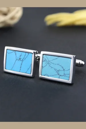 PELUCHE Men Turquoise Stone Studded Cufflinks