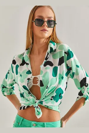 Bianco Lucci Women Spread Collar Abstract Printed Casual Shirt