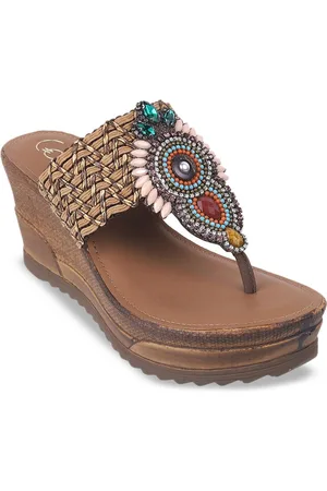 Catwalk Women Open Toe Wedge Heel Sandals With Ethnic - Embellished