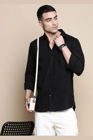 Invictus Men Sport Spread Collar Solid Cotton Slim Fit Casual Shirt