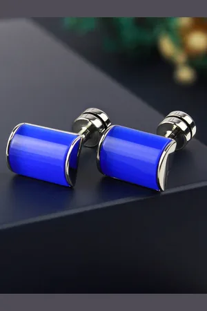 PELUCHE Silver-Toned & Blue Solid Square Cufflink