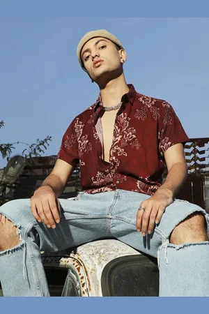 Campus Maroon Classic Ethnic Motif Printed Casual Shirt