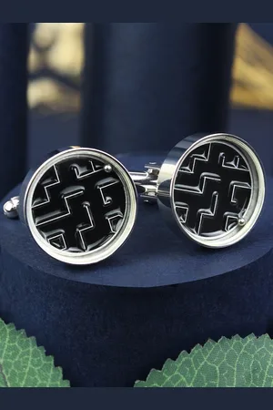 PELUCHE Men Black & Silver-Toned Cufflink