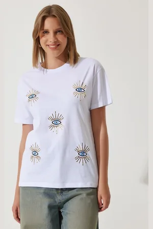 Happiness istanbul Women Graphic Printed Round Neck Cotton T-Shirt
