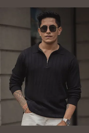 Powerlook Men Self Design Polo Collar Cotton T-shirt