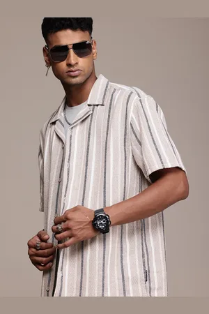 Roadster The Life Co. Knitted Opaque Striped Relaxed Fit Casual Shirt