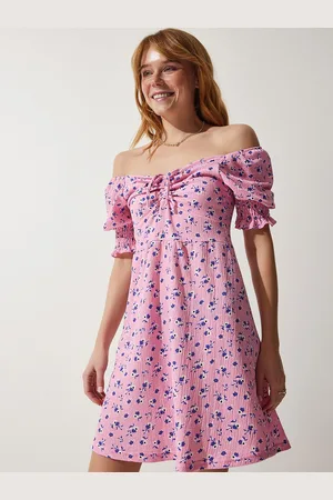 Happiness istanbul Floral Printed Off-Shoulder A-Line Mini Dress