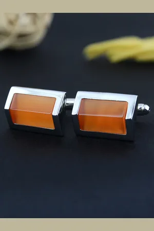 PELUCHE Silver-Toned & Orange Quirky Cufflink