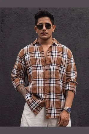 Powerlook Men Spread Collar Tartan Checked Casual Shirt