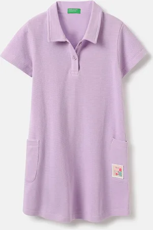Benetton Girls Polo Neck Textured Pure Cotton Dresses