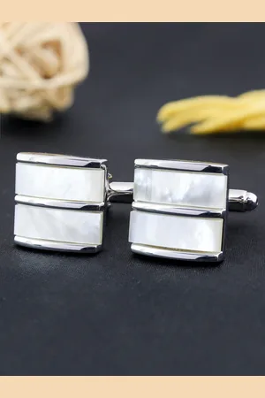 PELUCHE Men Mother of Pearl Stone Silver-Toned Cufflink