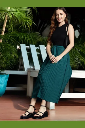 Mast & Harbour Tie-Up Detail Accordion Pleated A-Line Midi Skirt