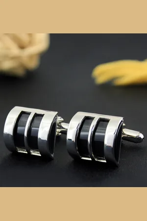 PELUCHE Men Black Onyx Stone & Metal Play Cufflinks