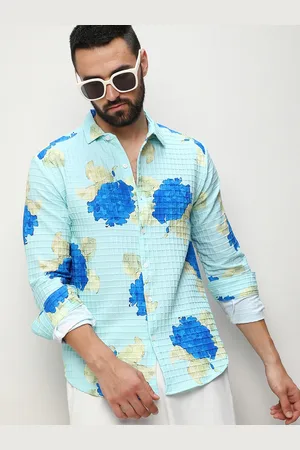 Campus Classic Fit Floral Printed Spread Collar Long Roll-Up Sleeves Casual Shirt