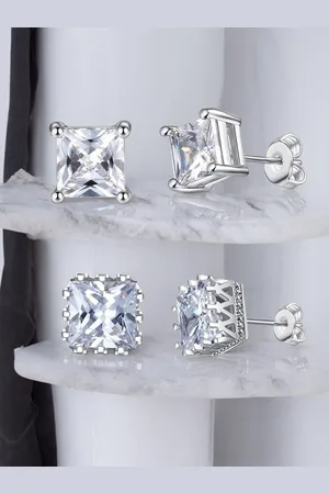 FÁBULA Set of 2 Square Shaped Metal Cubic Zirconia Studded Earrings