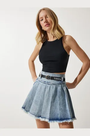 Happiness istanbul Pure Cotton Pleated Flared Mini Skirts