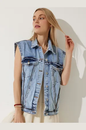 Happiness istanbul Women Washed Longline Denim Jacket Patchwork