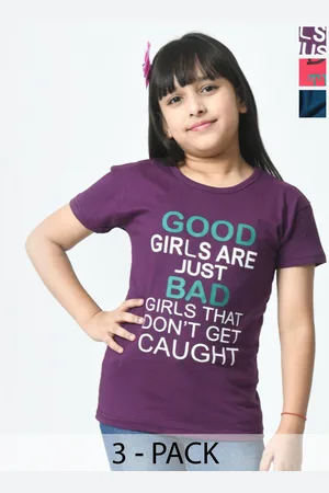 BAESD Girls Typography 3 Printed Slim Fit cotton T-shirt