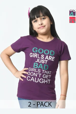 BAESD Girls Typography 2 Printed Slim Fit cotton T-shirt