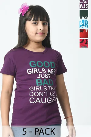 BAESD Girls Typography 5 Printed Slim Fit cotton T-shirt