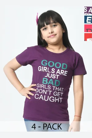 BAESD Girls Typography 4 Printed Slim Fit cotton T-shirt