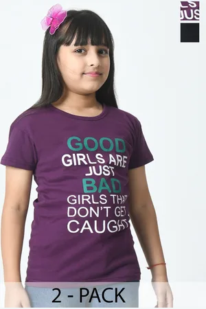 BAESD Girls Typography 2 Printed Slim Fit cotton T-shirt