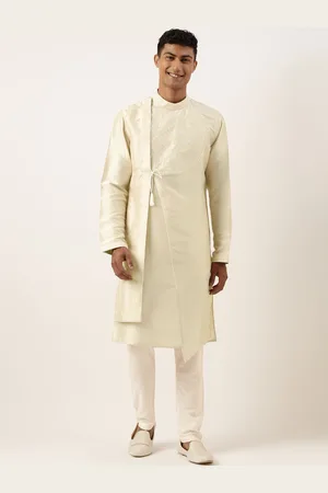 TheEthnic.Co Floral Embroidered Thread Work Band Collar Kurta With Pyjamas
