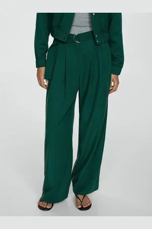 MANGO Women Pleated Wide Leg Trousers with Belt