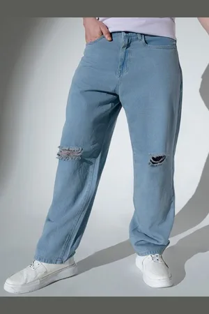Xee Men Loose Straight Fit Mid-Rise Slash Knee Stretchable Jeans