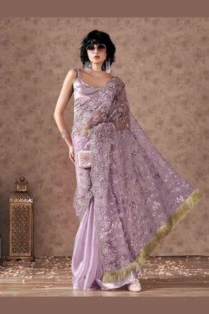 Tikhi Imli Floral Embroidered Net Half and Half Saree