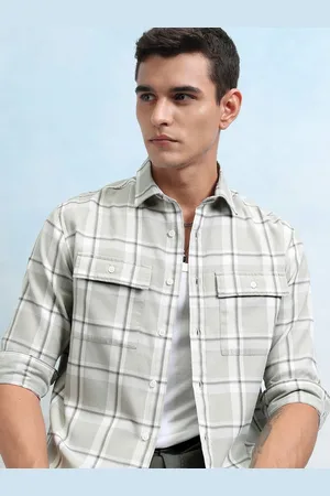 Highlander Men Mini Waffle Dobby Textured Checked Utility Pocket Relaxed Shirt
