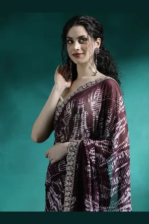 Sangria Tie and Dye Printed Sequinned Embroidered Sarees