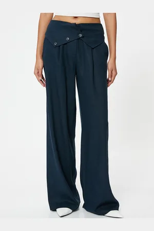 Koton Women Mid-Rise Loose Fit Wide Leg Pleated Trousers