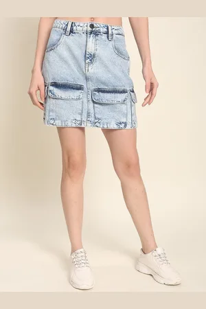 Roadster The Lifestyle Co. Washed Pure Cotton Straight Mini Denim Skirt