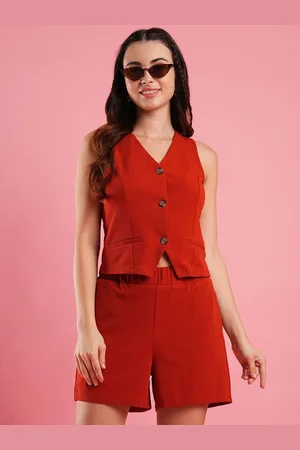 Globus V-Neck Big Button Front Opening Waistcoat & Elasticated Shorts Co-Ord Set
