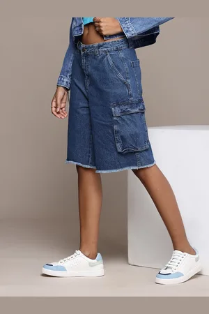 Roadster The Life Co. Women Pure Cotton Cargo Style Denim Shorts