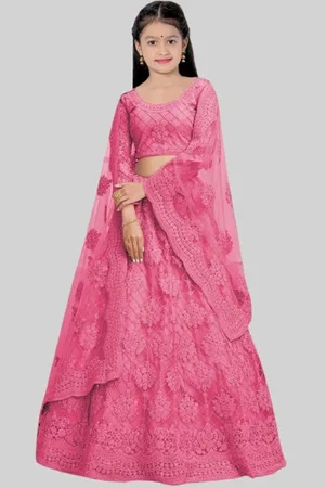 BAESD Girls Embroidered Thread Work Lehenga & Unstitched Blouse With Dupatta