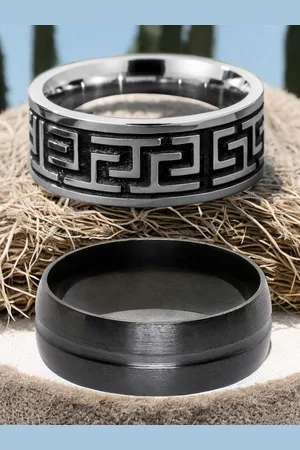 FÁBULA Men Set Of 2 Stainless Steel Band Rings