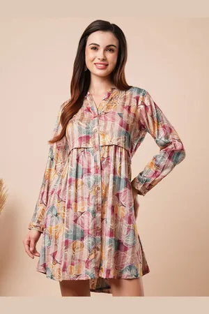 Globus Floral Printed Mandarin Collar Shirt Mini Dress