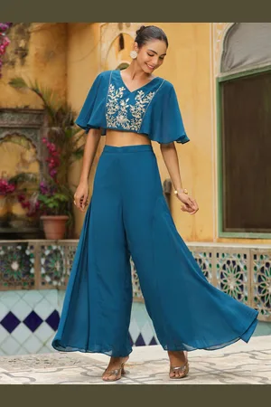 Janasya Georgette Yoke Embroidered Co-Ord Set