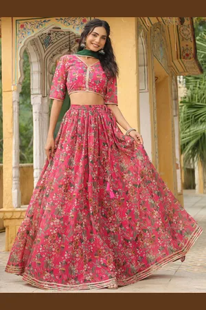 Janasya Printed Beads and Stones Ready to Wear Lehenga & Blouse With Dupatta